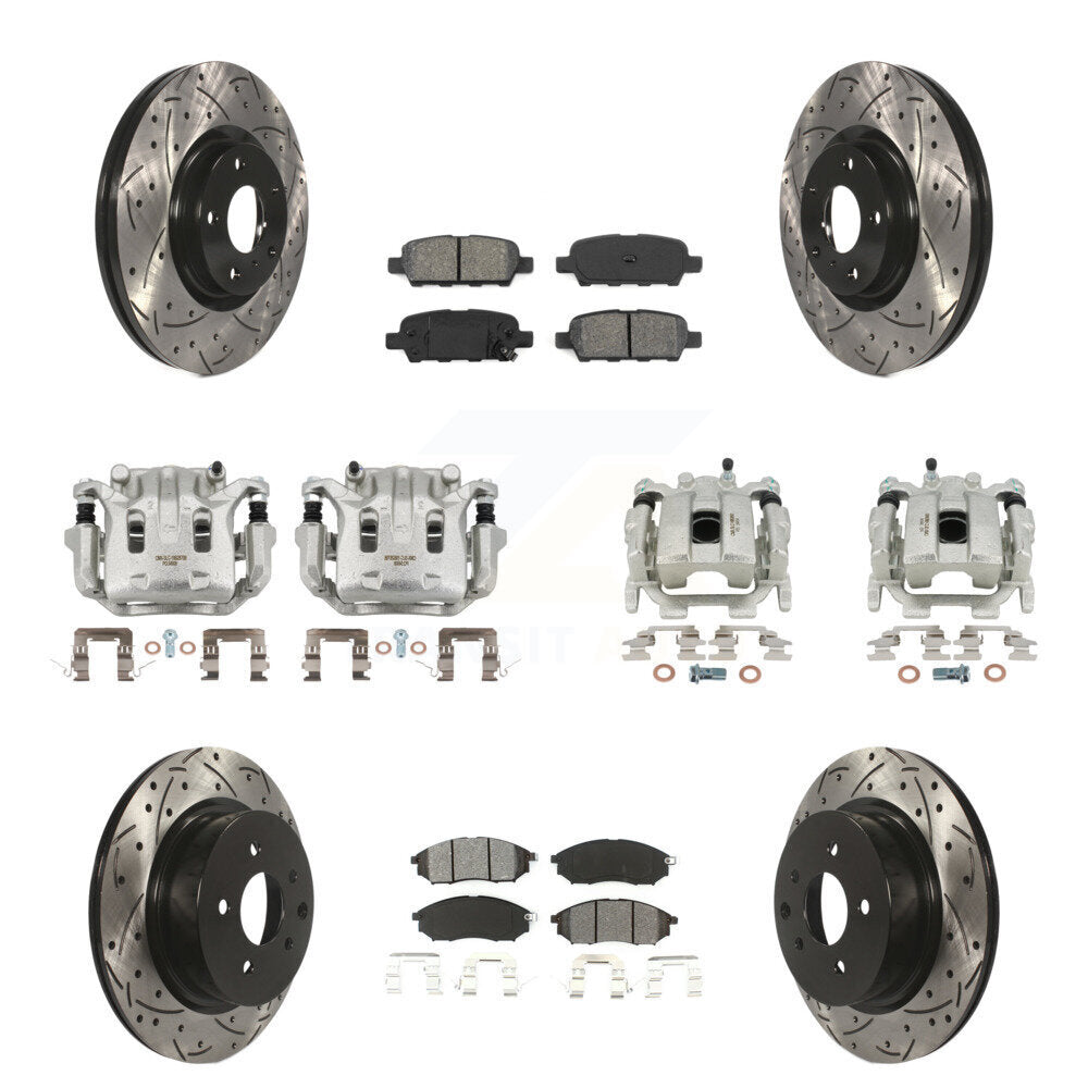 Front Rear Brake Caliper Drill Slot Rotor Semi-Metallic Pad Kit (10Pc) For INFINITI EX35 KCD-100396S