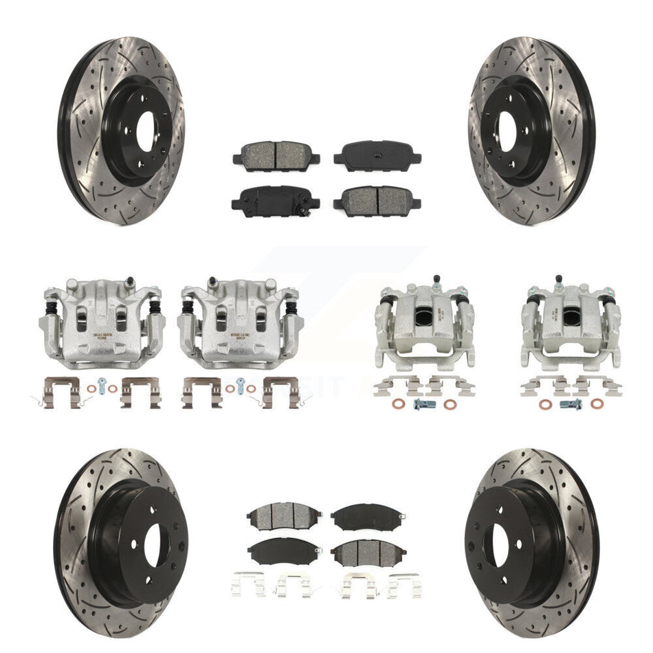 Front Rear Brake Caliper Drill Slot Rotor Semi-Metallic Pad Kit (10Pc) For INFINITI EX35 KCD-100396S