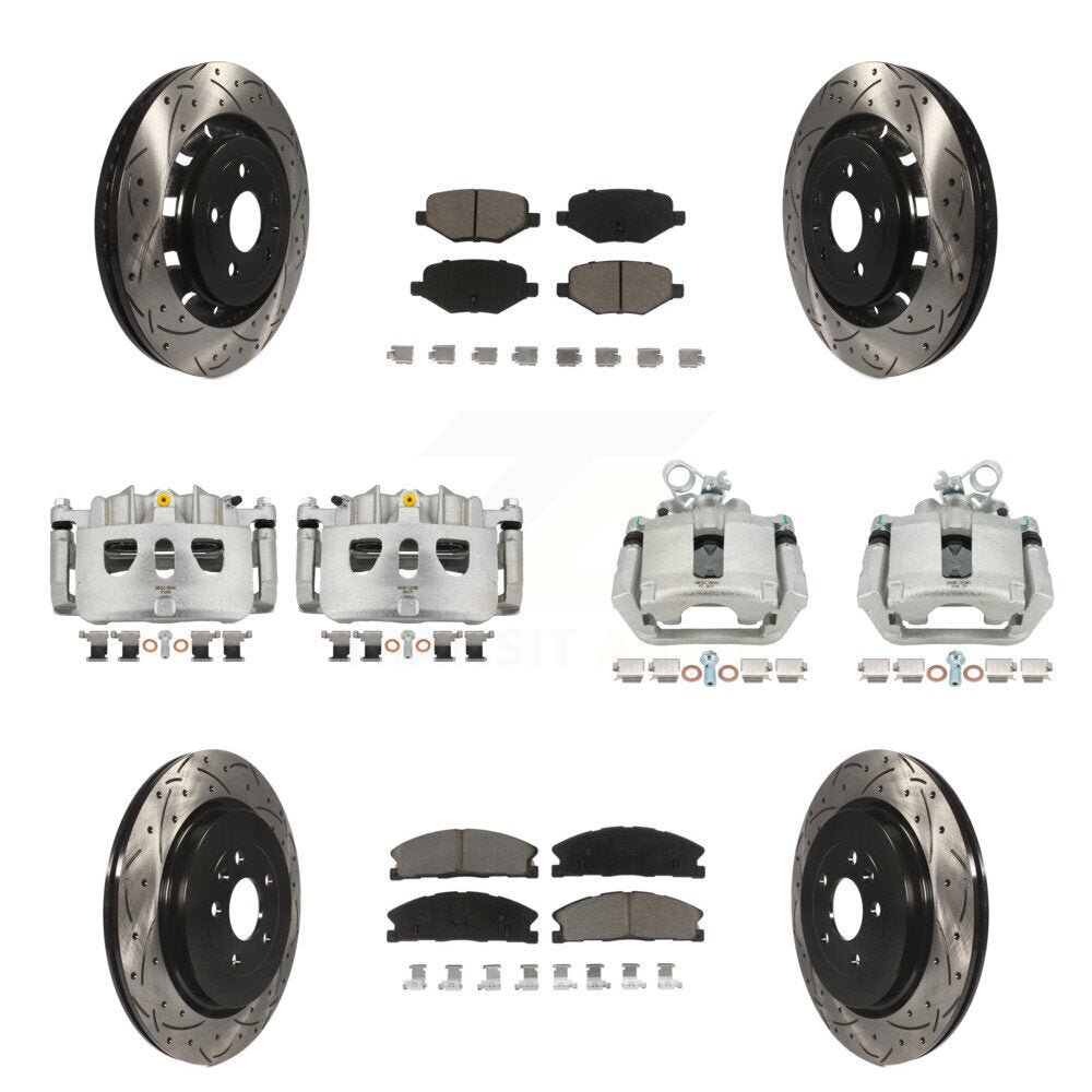 Front Rear Brake Caliper Drilled Slot Rotor Ceramic Pad Kit (10Pc) For Ford Explorer MKS KCD-100397C