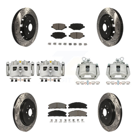 Front Rear Brake Caliper Drilled Slot Rotor Ceramic Pad Kit (10Pc) For Ford Explorer MKS KCD-100397C