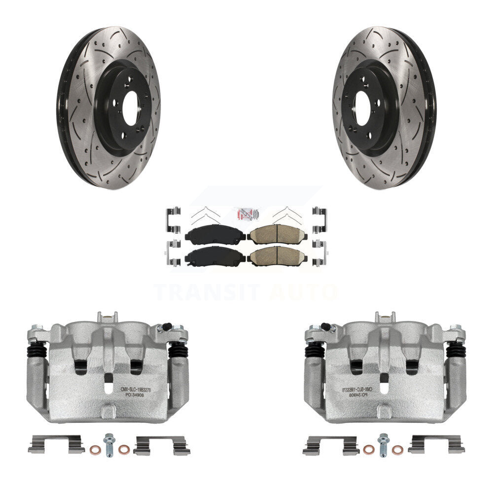 Front Disc Brake Coated Caliper Drilled Slotted Rotors Ceramic Pad Kit For Acura MDX ZDX KCD-100397N