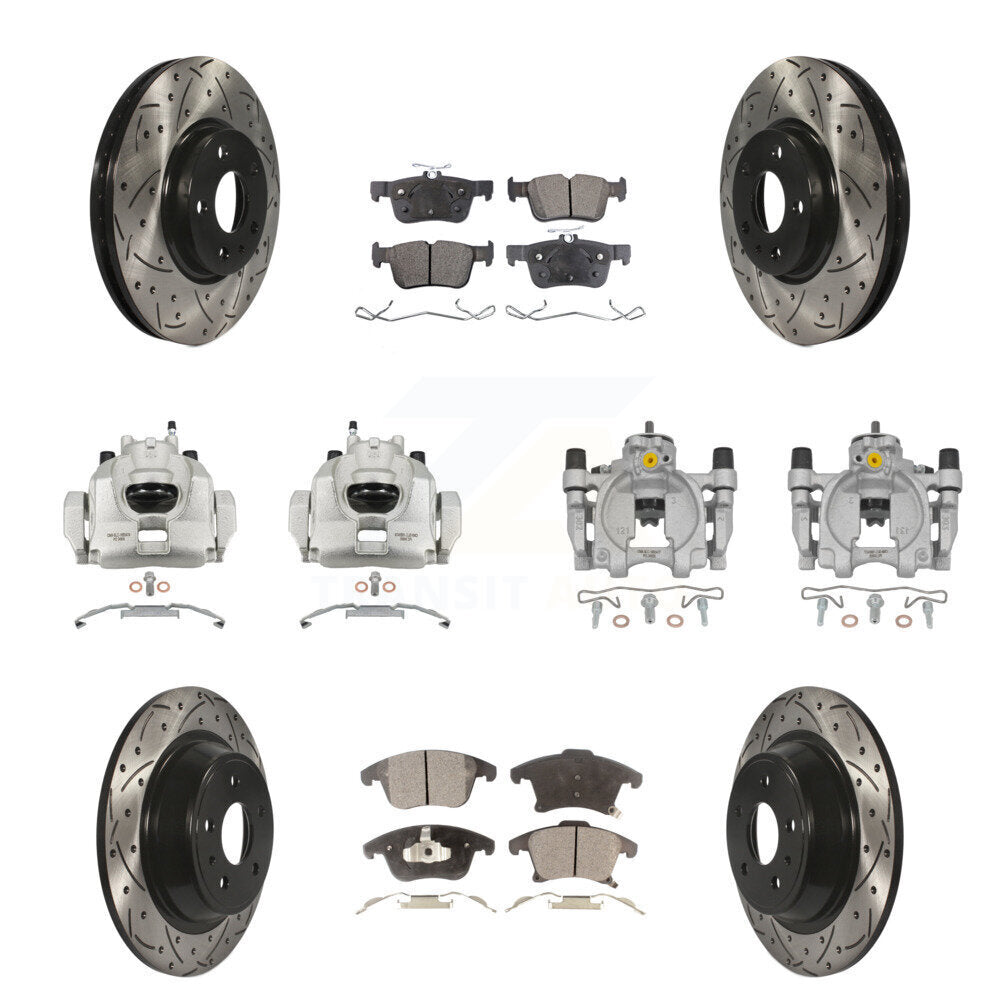 Front Rear Brake Caliper Drilled Slot Rotor Semi-Metallic Pad Kit (10Pc) For Ford Fusion KCD-100397P