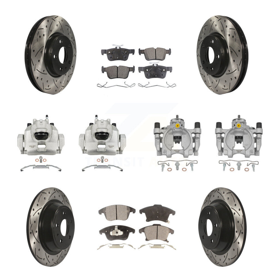 Front Rear Brake Caliper Drilled Slot Rotor Semi-Metallic Pad Kit (10Pc) For Ford Fusion KCD-100397P