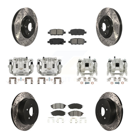 Front Rear Brake Caliper Drill Slot Rotor Semi-Metallic Pad Kit (10Pc) For INFINITI QX70 KCD-100397S