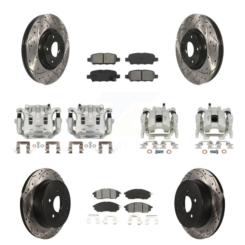 Front Rear Brake Caliper Drill Slot Rotor Semi-Metallic Pad Kit (10Pc) For INFINITI QX70 KCD-100397S