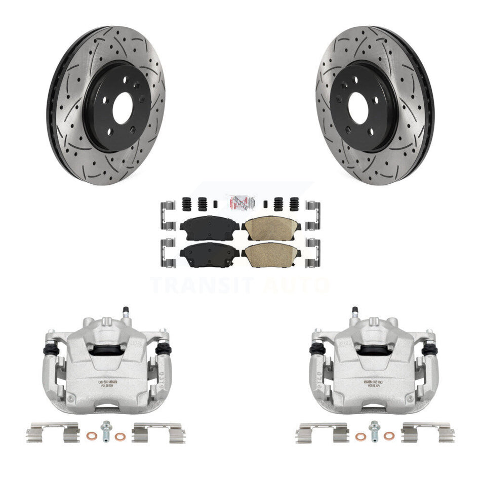 Front Disc Brake Coated Caliper Drilled Slotted Rotors And Ceramic Pads Kit For 2013-2017 Buick Encore Chevrolet Trax KCD-100398N