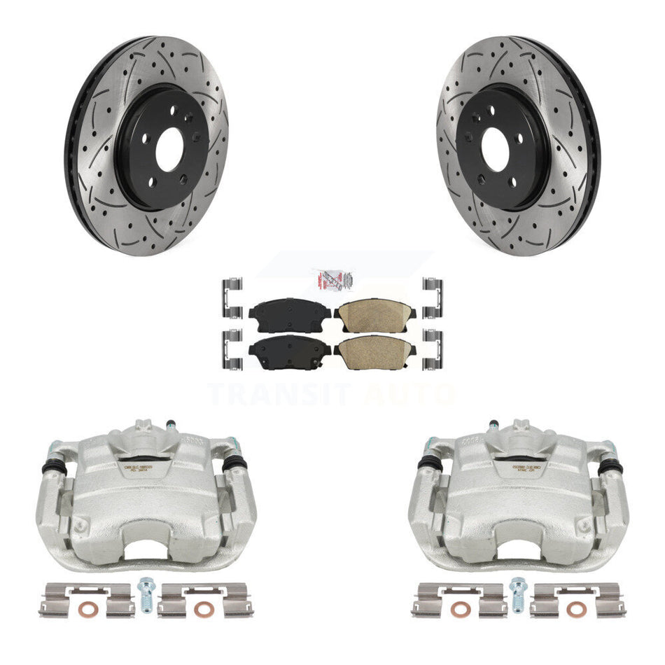 Front Disc Brake Coated Caliper Drilled Slotted Rotors And Ceramic Pads Kit For 2013-2017 Buick Encore Chevrolet Trax KCD-100399N by Transit Auto