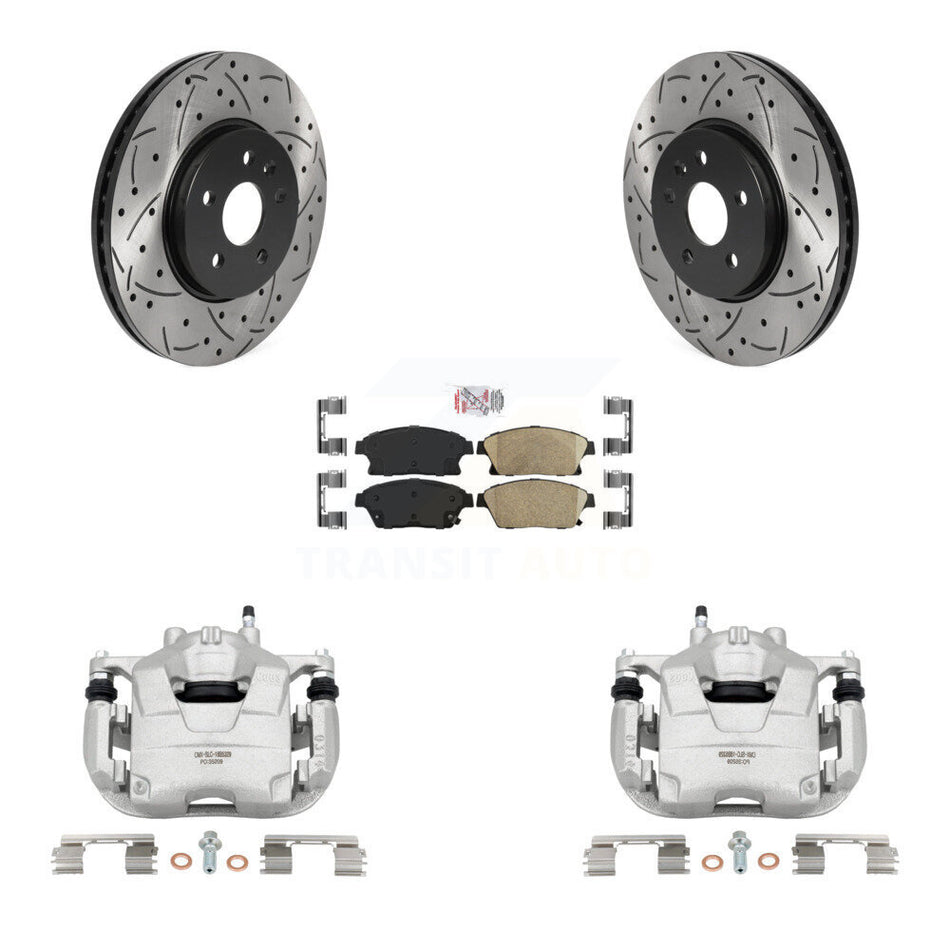 Front Disc Brake Coated Caliper Drilled Slotted Rotors And Ceramic Pads Kit For 2013-2017 Buick Encore Chevrolet Trax KCD-100399N