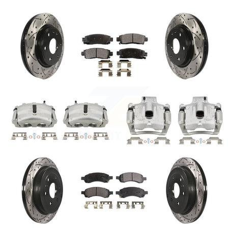 Front Rear Brake Caliper Drill Slotted Rotor Semi-Metallic Pad Kit (10Pc) For GMC Acadia KCD-100399P