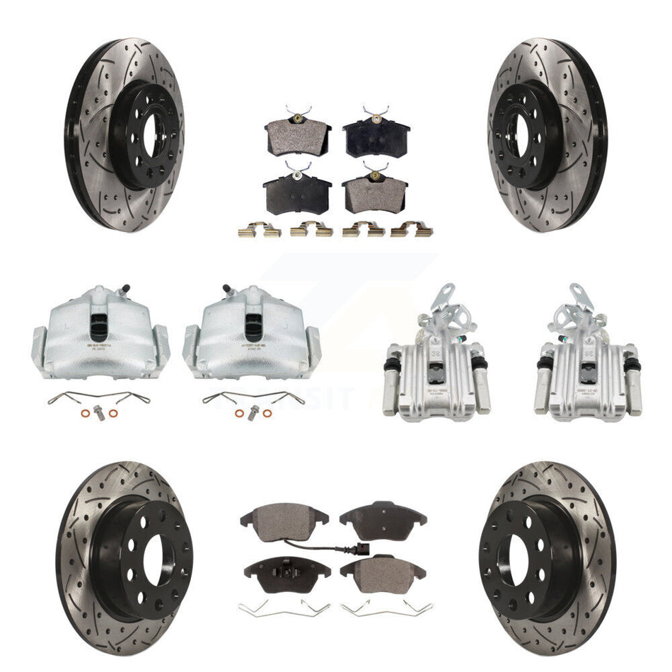 Front Rear Brake Caliper Drilled Slot Rotor Ceramic Pad Kit (10Pc) For Volkswagen Beetle KCD-100399T