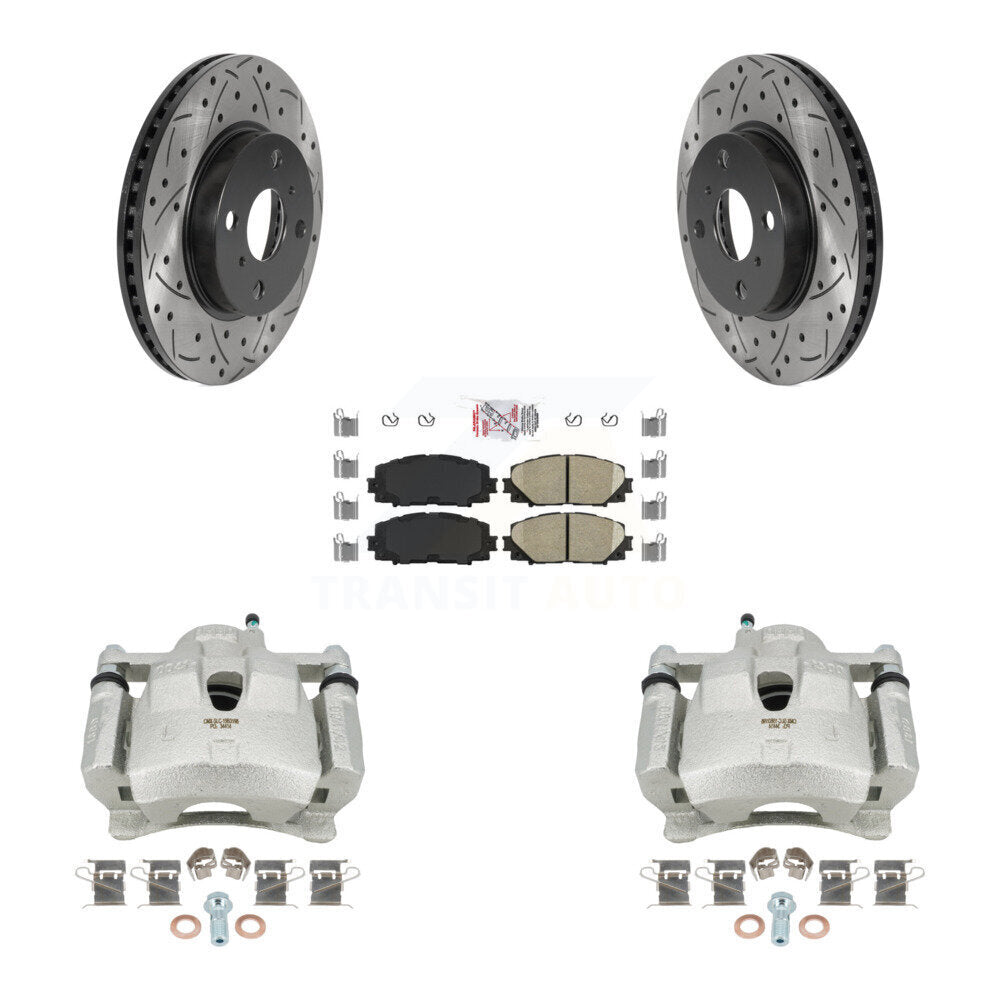 Front Disc Brake Coated Caliper Drilled Slotted Rotor & Ceramic Pad Kit For Toyota Yaris KCD-100400N