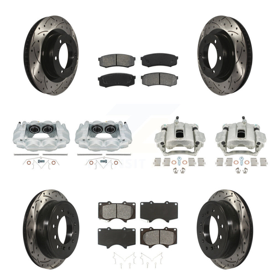 Front Rear Disc Brake Coated Caliper Drilled Slotted Rotors And Semi-Metallic Pads Kit (10Pc) For Toyota 4Runner Lexus GX460 KCD-100400S