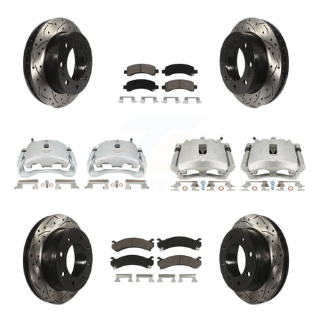 Front Rear Disc Brake Coated Caliper Drilled Slotted Rotors And Ceramic Pads Kit (10Pc) For Chevrolet Express 2500 GMC Savana KCD-100401C by Transit Auto