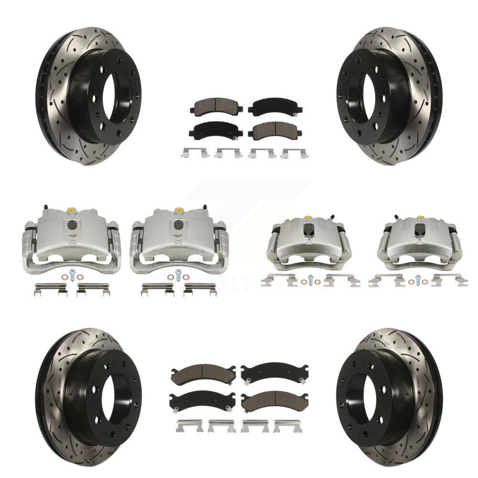 Front Rear Disc Brake Coated Caliper Drilled Slotted Rotors And Ceramic Pads Kit (10Pc) For Chevrolet Express 2500 GMC Savana KCD-100401C