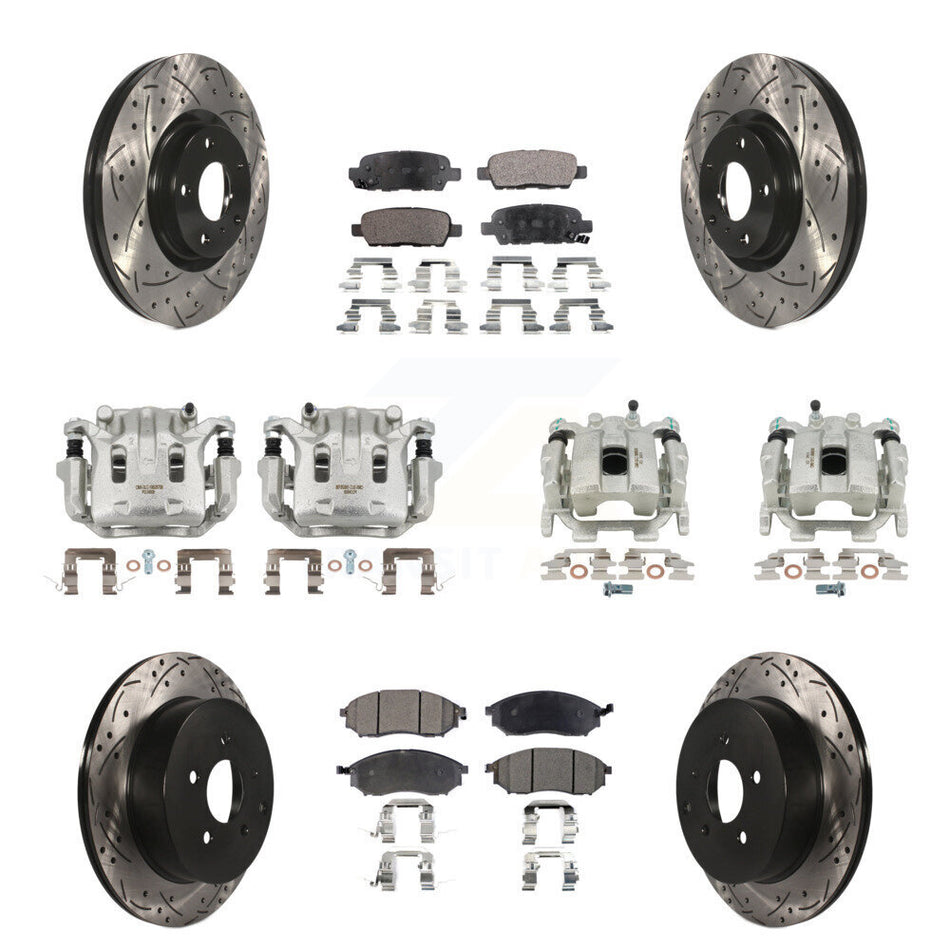 Front Rear Brake Caliper Drill Slot Rotor Semi-Metallic Pad Kit (10Pc) For Nissan Murano KCD-100401P