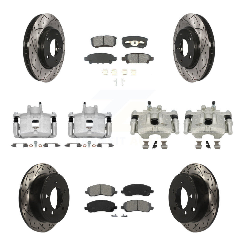Front Rear Disc Brake Coated Caliper Drilled Slot Rotor Semi-Metallic Pad Kit (10Pc) For KCD-100401S