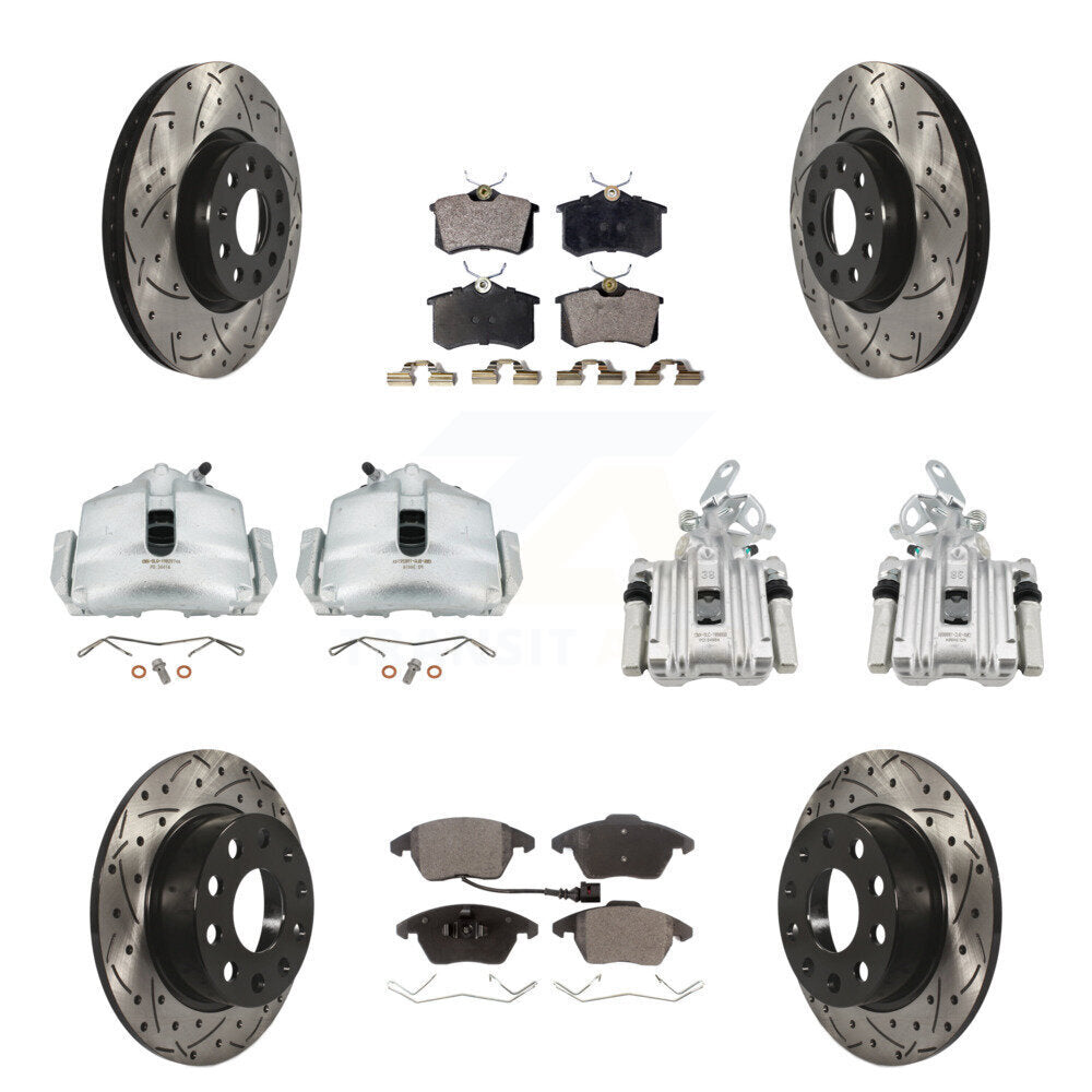 Front Rear Brake Caliper Drilled Slot Rotor Ceramic Pad Kit (10Pc) For Volkswagen Beetle KCD-100401T