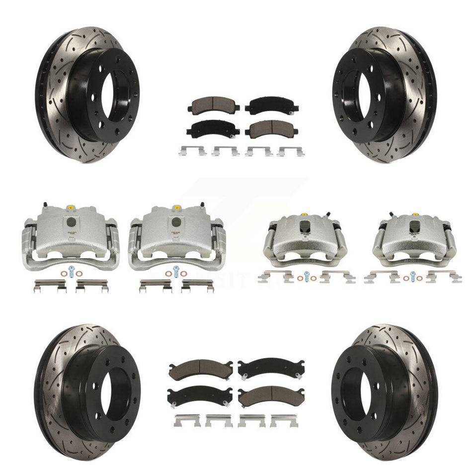 Front Rear Disc Brake Coated Caliper Drilled Slotted Rotors And Ceramic Pads Kit (10Pc) For Chevrolet Express 2500 GMC Savana KCD-100402C
