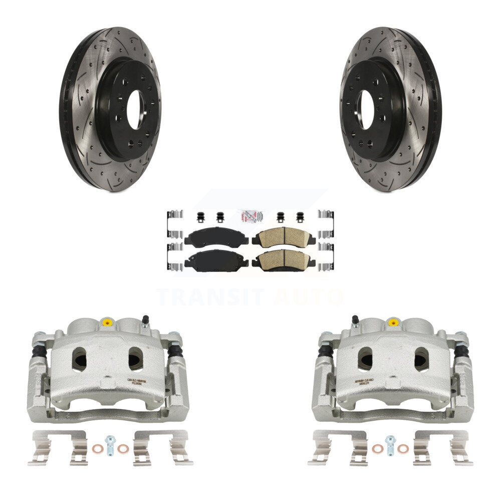Front Brake Caliper Drill Slot Rotors Ceramic Pad Kit For Cadillac XTS With 6 Lug Wheels KCD-100402N