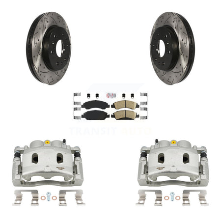 Front Brake Caliper Drill Slot Rotors Ceramic Pad Kit For Cadillac XTS With 6 Lug Wheels KCD-100402N