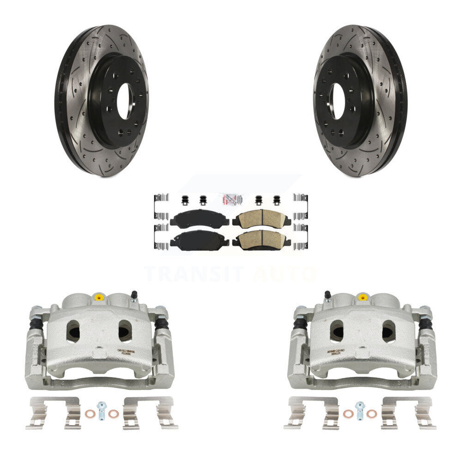 Front Brake Caliper Drill Slot Rotors Ceramic Pad Kit For Cadillac XTS With 6 Lug Wheels KCD-100402N