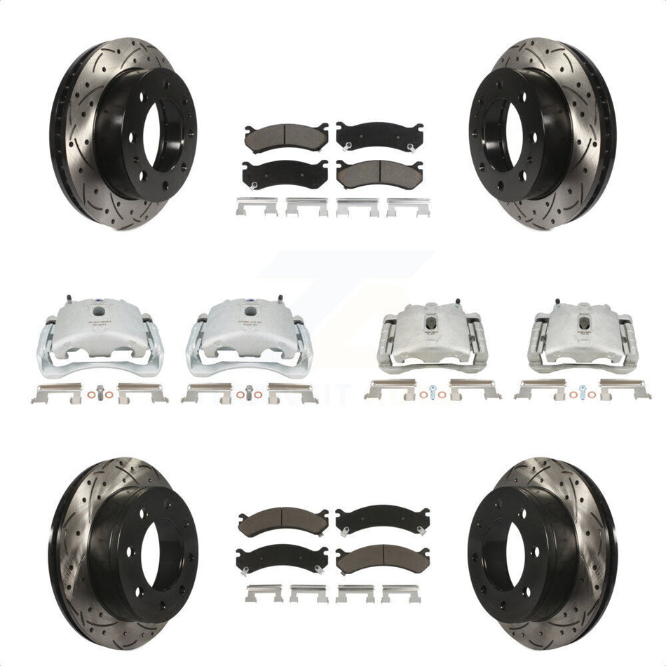 Front Rear Disc Brake Coated Caliper Drilled Slotted Rotor Ceramic Pad Kit (10Pc) For Chevrolet Silverado 2500 HD GMC Sierra Hummer H2 1500 Suburban Yukon XL Avalanche Classic KCD-100403C by Transit Auto