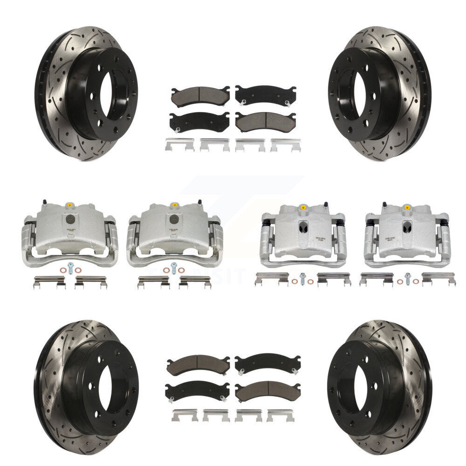Front Rear Disc Brake Coated Caliper Drilled Slotted Rotor Ceramic Pad Kit (10Pc) For Chevrolet Silverado 2500 HD GMC Sierra Hummer H2 1500 Suburban Yukon XL Avalanche Classic KCD-100403C