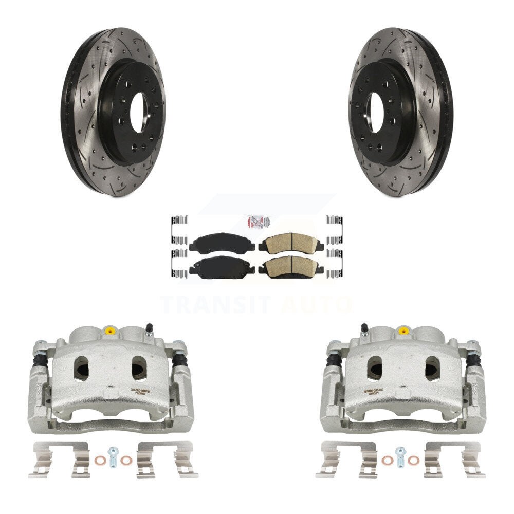 Front Brake Caliper Drill Slot Rotors Ceramic Pad Kit For Cadillac XTS With 6 Lug Wheels KCD-100403N