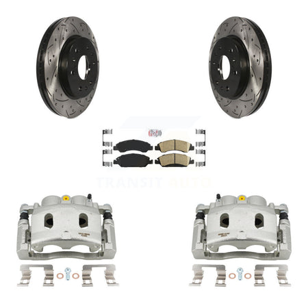 Front Brake Caliper Drill Slot Rotors Ceramic Pad Kit For Cadillac XTS With 6 Lug Wheels KCD-100403N