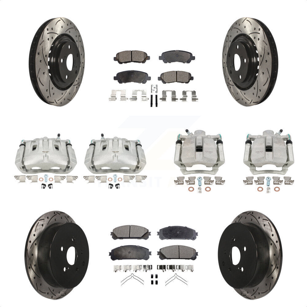 Front Rear Disc Brake Coated Caliper Drilled Slotted Rotors And Ceramic Pads Kit (10Pc) For 2014 Toyota Highlander Hybrid Limited with FULL HYBRID EV-GAS (FHEV) engine KCD-100403T by Transit Auto