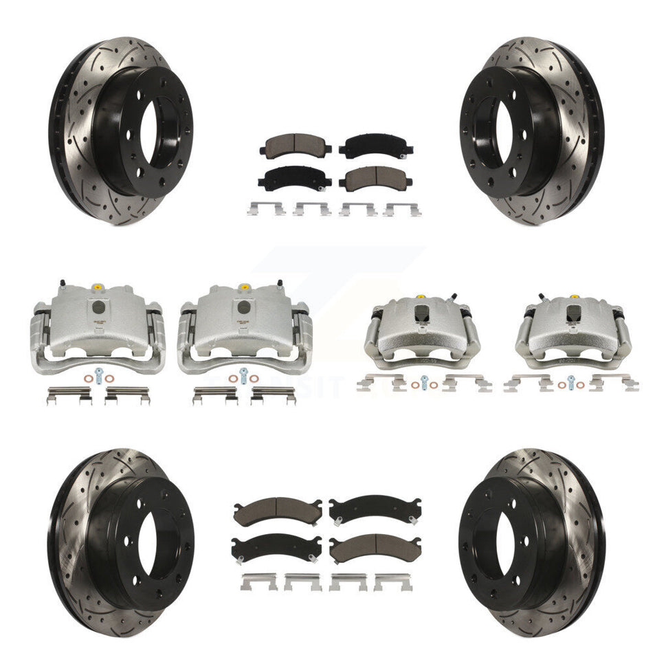 Front Rear Disc Brake Coated Caliper Drilled Slotted Rotors And Ceramic Pads Kit (10Pc) For Chevrolet Express 2500 GMC Savana KCD-100404C