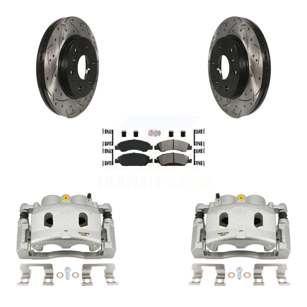 Front Disc Brake Coated Caliper Drill Slot Rotors Semi-Metallic Pad Kit For Cadillac XTS KCD-100404N
