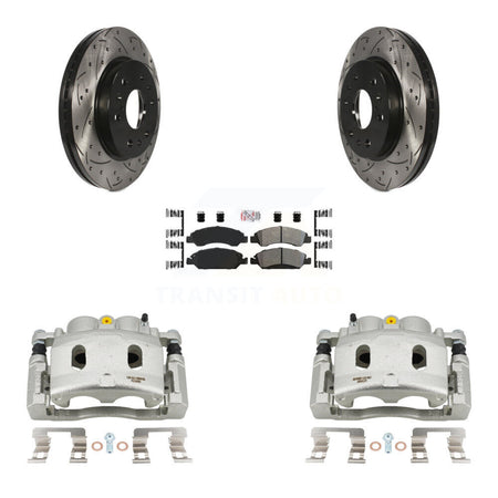 Front Disc Brake Coated Caliper Drill Slot Rotors Semi-Metallic Pad Kit For Cadillac XTS KCD-100404N