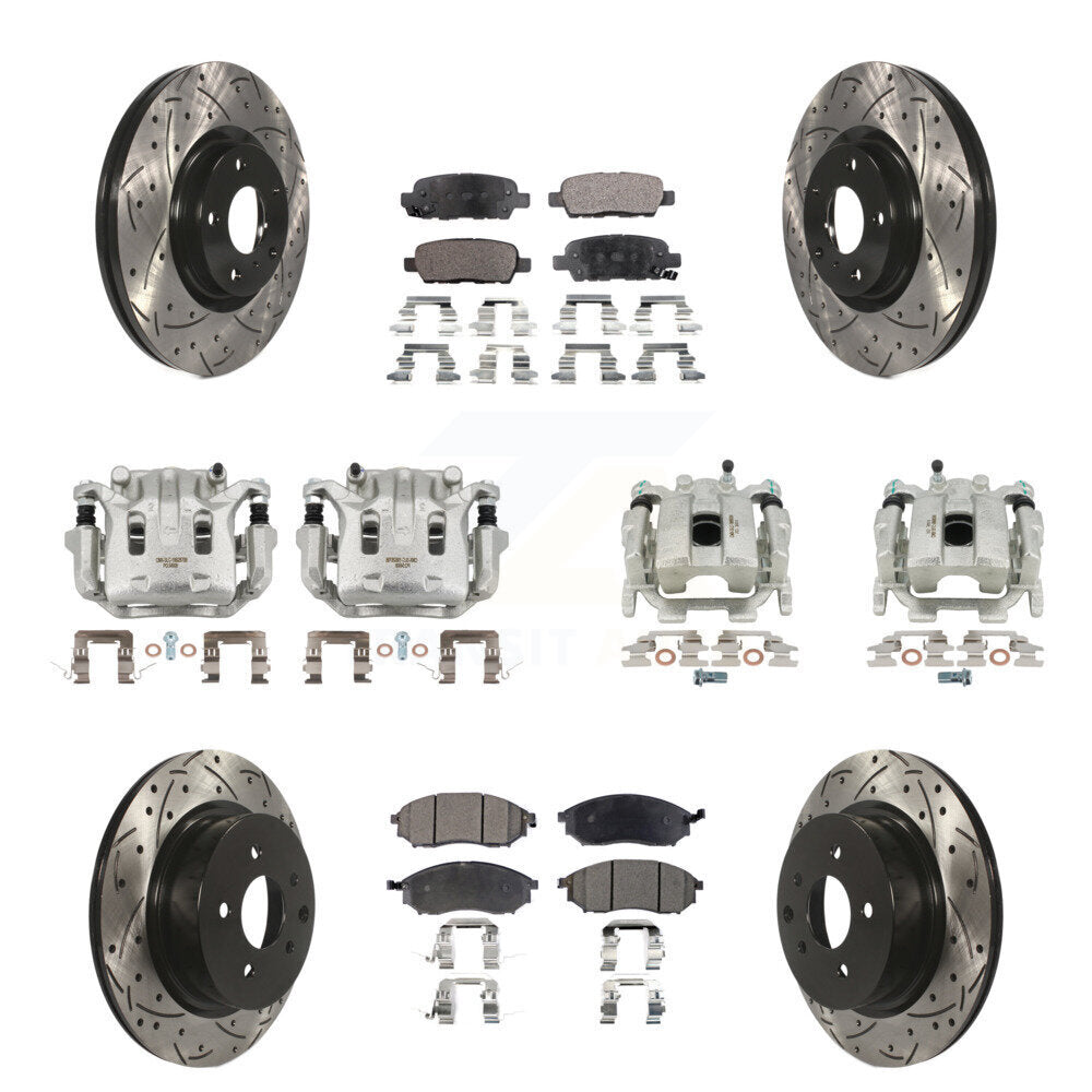 Front Rear Brake Caliper Drill Slot Rotors Semi-Metallic Pad Kit (10Pc) For INFINITI G37 KCD-100404P