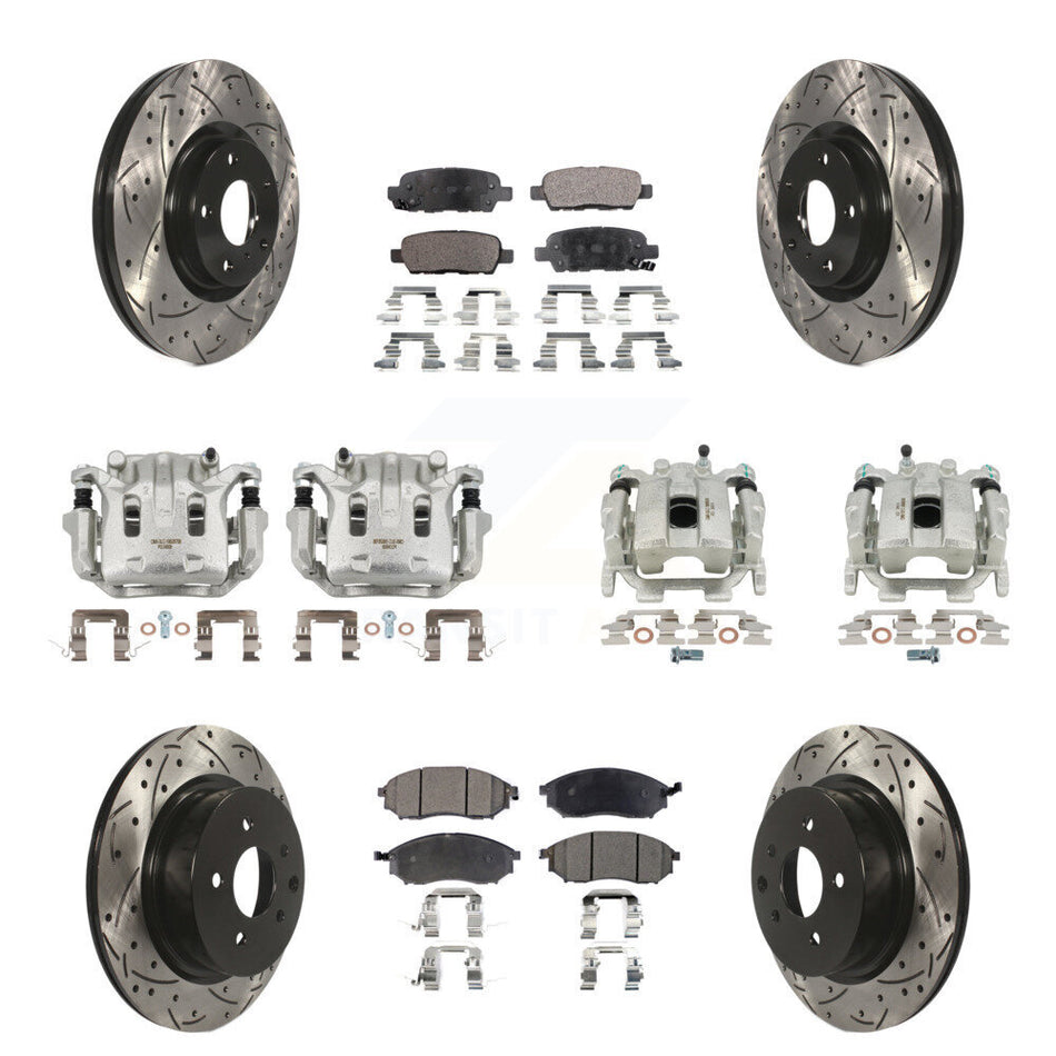 Front Rear Brake Caliper Drill Slot Rotors Semi-Metallic Pad Kit (10Pc) For INFINITI G37 KCD-100404P