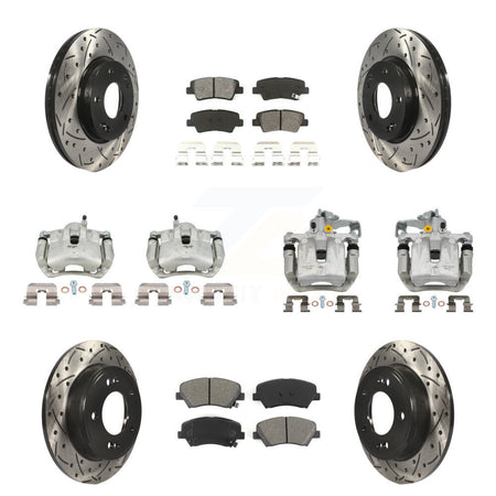 Front Rear Brake Caliper Drill Slotted Rotor Semi-Metallic Pad Kit (10Pc) For Hyundai GT KCD-100404S