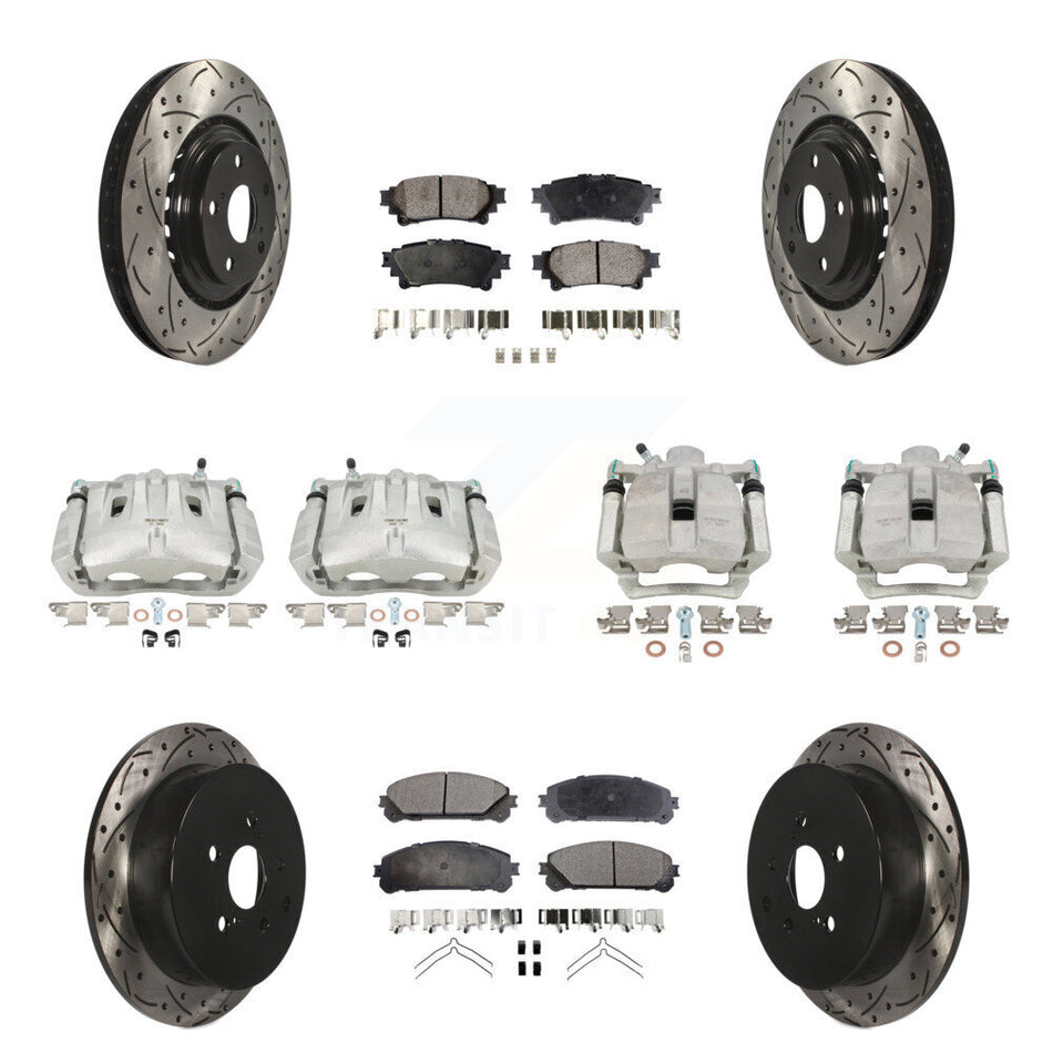Front Rear Disc Brake Coated Caliper Drilled Slotted Rotors And Ceramic Pads Kit (10Pc) For Toyota Highlander Sienna Lexus RX350 KCD-100404T