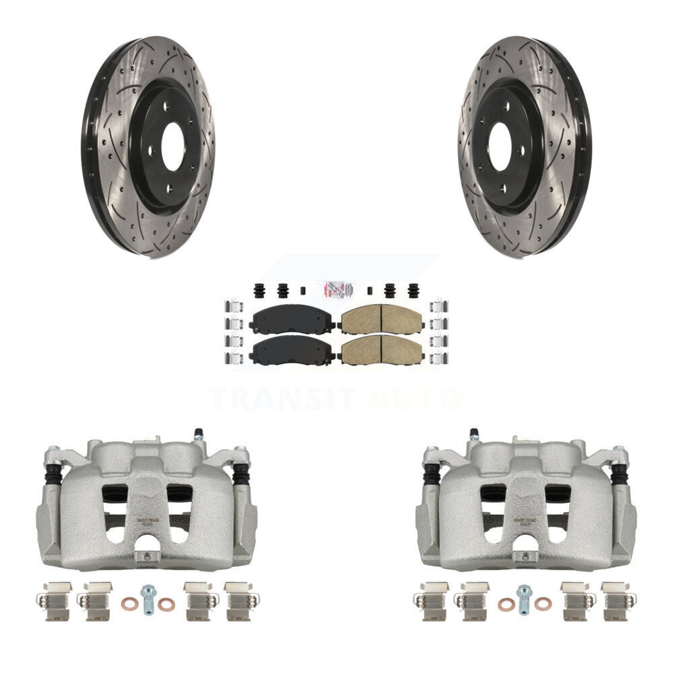 Front Disc Brake Coated Caliper Drilled Slotted Rotors And Ceramic Pads Kit For 2014-2020 Dodge Journey KCD-100405N