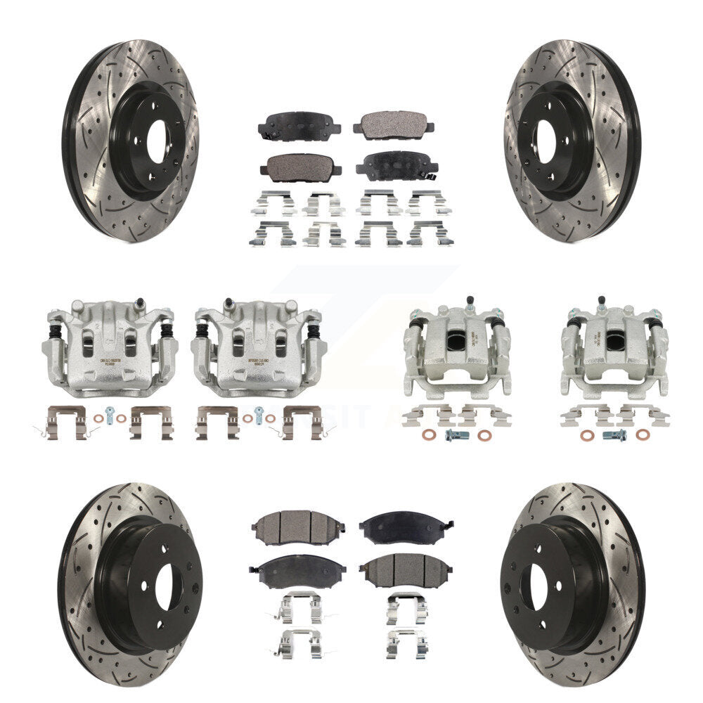 Front Rear Brake Caliper Drill Slot Rotor Semi-Metallic Pad Kit (10Pc) For INFINITI EX35 KCD-100405P
