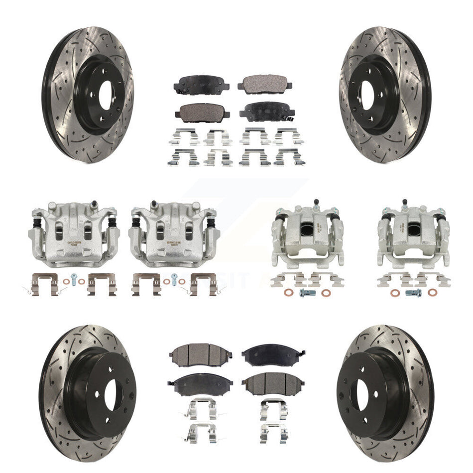 Front Rear Brake Caliper Drill Slot Rotor Semi-Metallic Pad Kit (10Pc) For INFINITI EX35 KCD-100405P