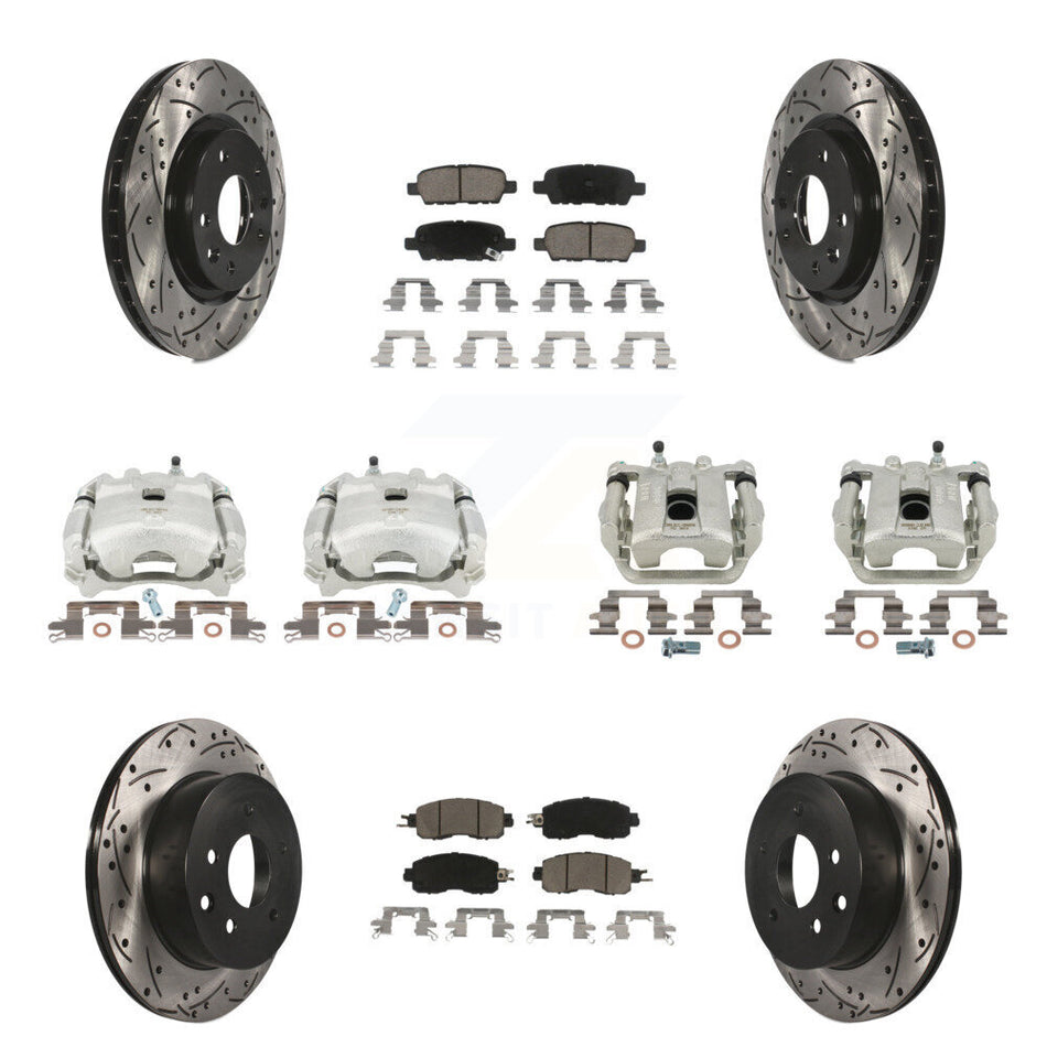 Front Rear Disc Brake Coated Caliper Drilled Slotted Rotors And Ceramic Pads Kit (10Pc) For Nissan LEAF KCD-100406C