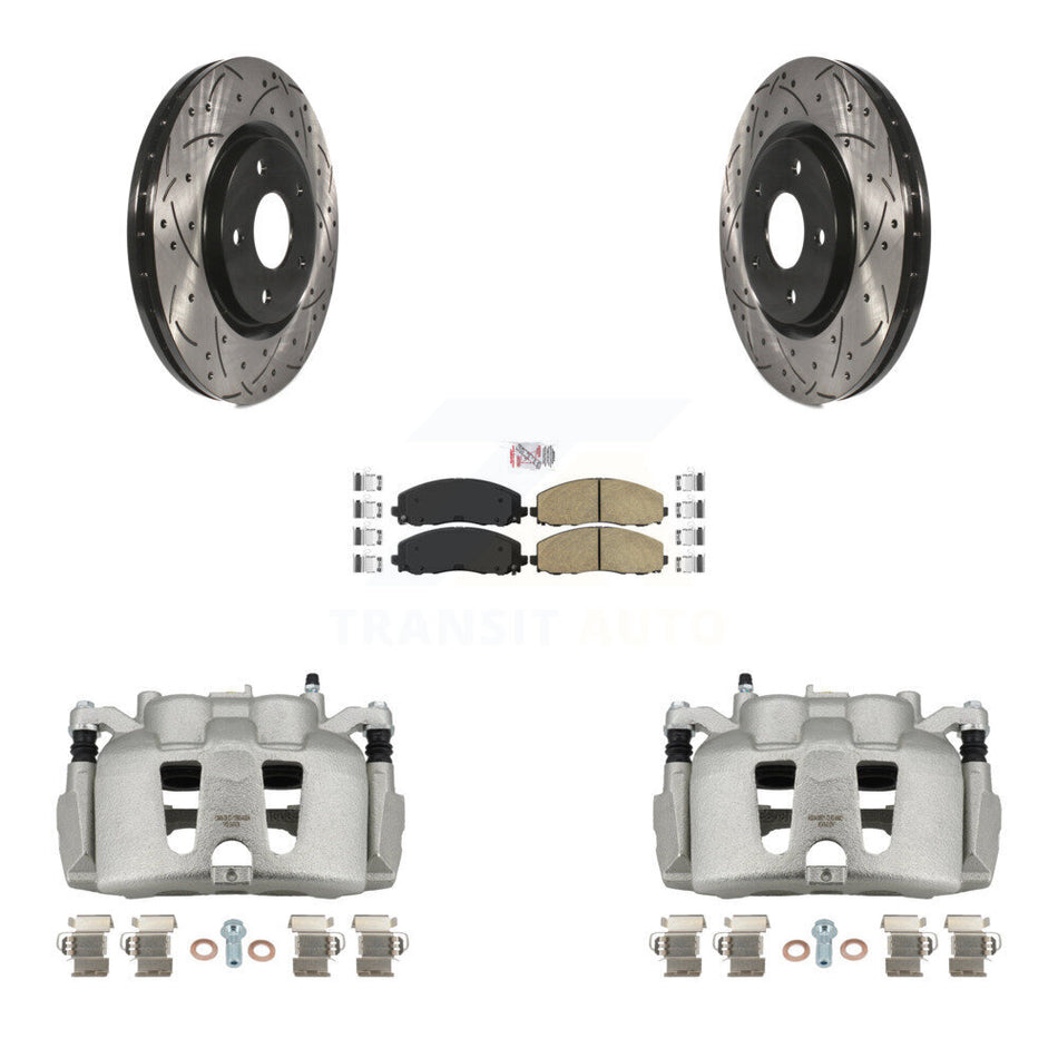 Front Disc Brake Coated Caliper Drilled Slotted Rotors And Ceramic Pads Kit For 2014-2020 Dodge Journey KCD-100406N