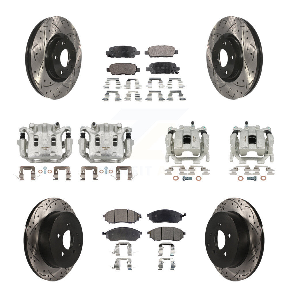 Front Rear Brake Caliper Drill Slot Rotor Semi-Metallic Pad Kit (10Pc) For INFINITI QX70 KCD-100406P