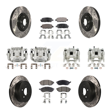 Front Rear Brake Caliper Drill Slot Rotor Semi-Metallic Pad Kit (10Pc) For INFINITI QX70 KCD-100406P