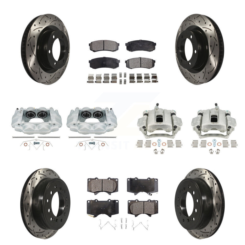 Front Rear Disc Brake Coated Caliper Drilled Slotted Rotors And Ceramic Pads Kit (10Pc) For Toyota 4Runner Lexus GX460 KCD-100406T
