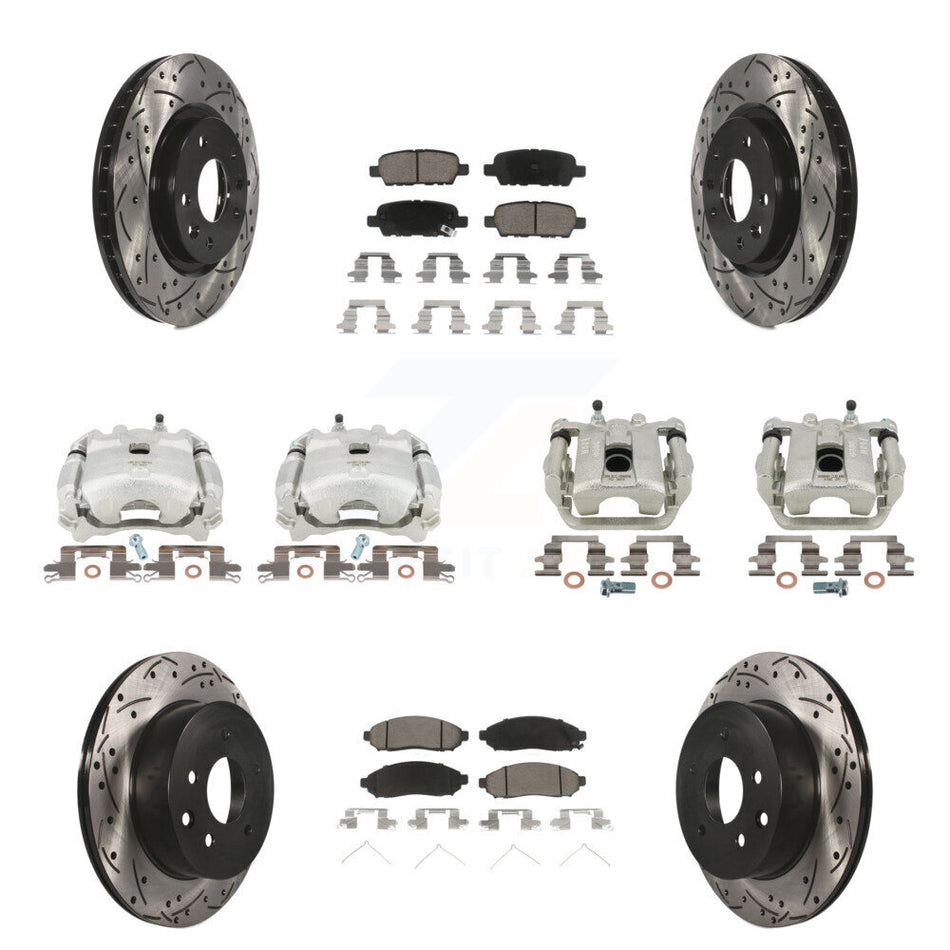 Front Rear Disc Brake Coated Caliper Drilled Slotted Rotors And Ceramic Pads Kit (10Pc) For 2015 Nissan LEAF Vehicles Manufactured In Japan KCD-100407C