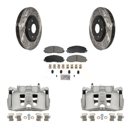 Front Brake Caliper Drilled Slot Rotor Semi-Metallic Pad Kit For 2014-2020 Dodge Journey KCD-100407N