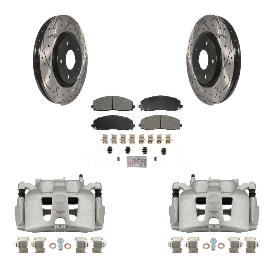Front Brake Caliper Drilled Slot Rotor Semi-Metallic Pad Kit For 2014-2020 Dodge Journey KCD-100407N