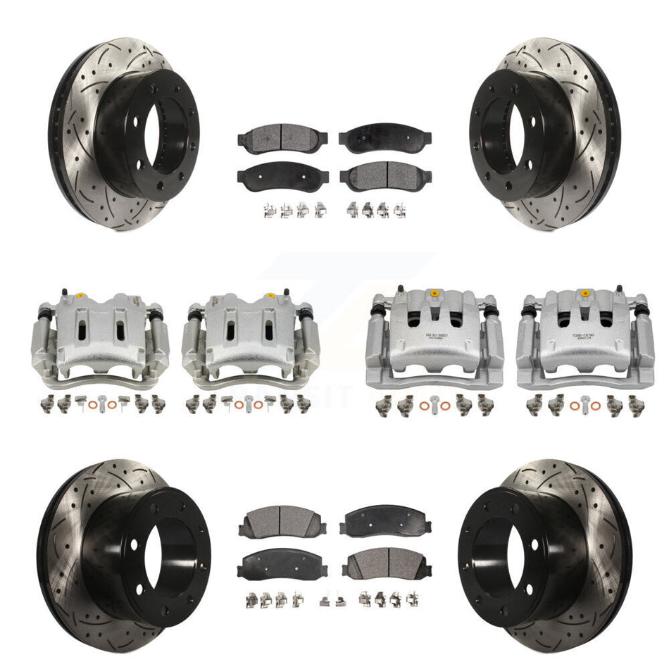 Front Rear Brake Caliper Drill Slotted Rotor Ceramic Pad Kit (10Pc) For Ford F-350 Super KCD-100407T