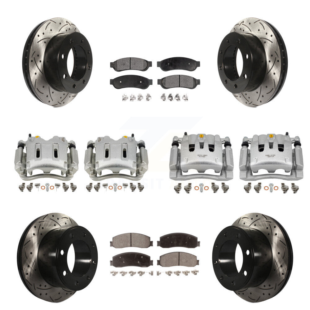 Front Rear Brake Caliper Drill Slotted Rotor Ceramic Pad Kit (10Pc) For Ford F-250 Super KCD-100408T